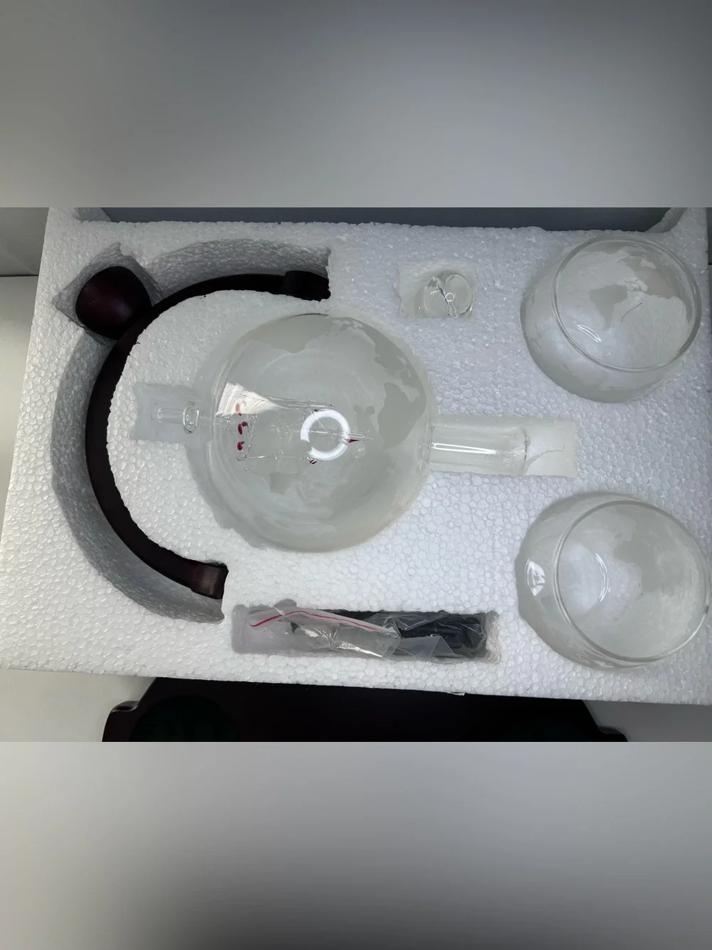 Globe Glass Decanter Set with Two Etched Tumblers - Black Base